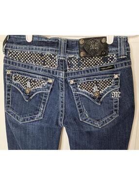 Miss Me Boot Cut Low Rise Jeans Size 27 JP5002-18L Flap Pockets Rhinestones